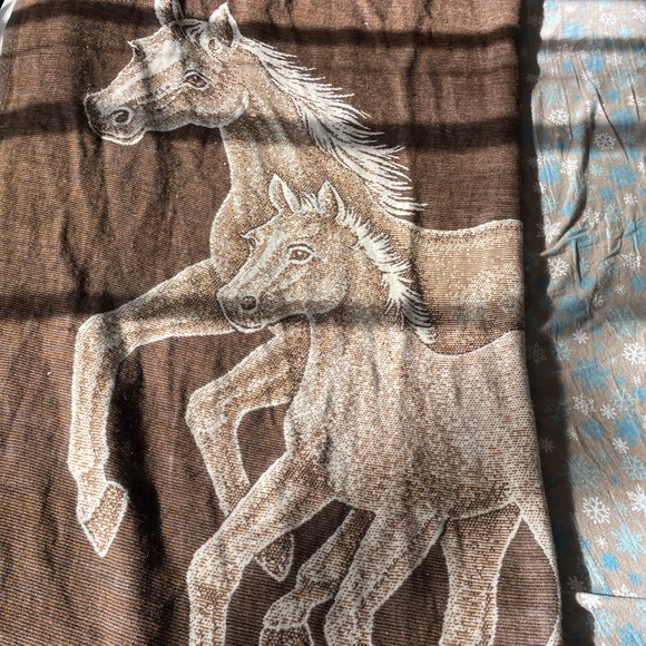 Biederlack | Vintage | Fleece Blanket | Big/Little Two Horses | Very Good Cond - Picture 3 of 4